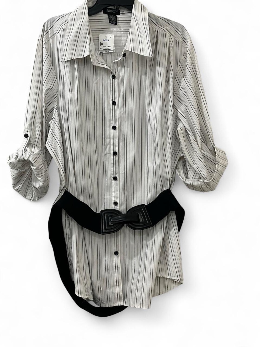 Spense White and Black Pinstripe Button-Down Shirt